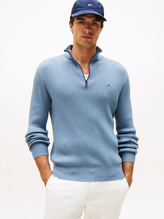 Tommy Hilfiger Quarter-Zip Jumper With Cashmere - Brisk Blue MW0MW40448_C2B_main