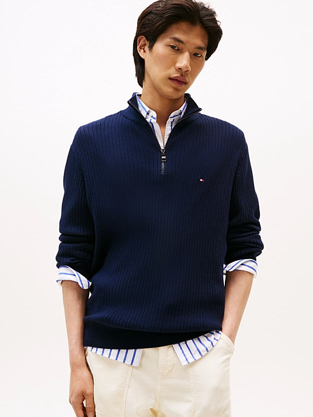 Tommy Hilfiger Quarter-Zip Jumper With Cashmere - Navy Blue MW0MW40448_DW5_main