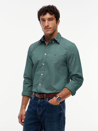 Tommy Hilfiger Flex Poplin Micro Print Shirt - Ornamental Green MW0MW40455_0H9_alternate1_ay