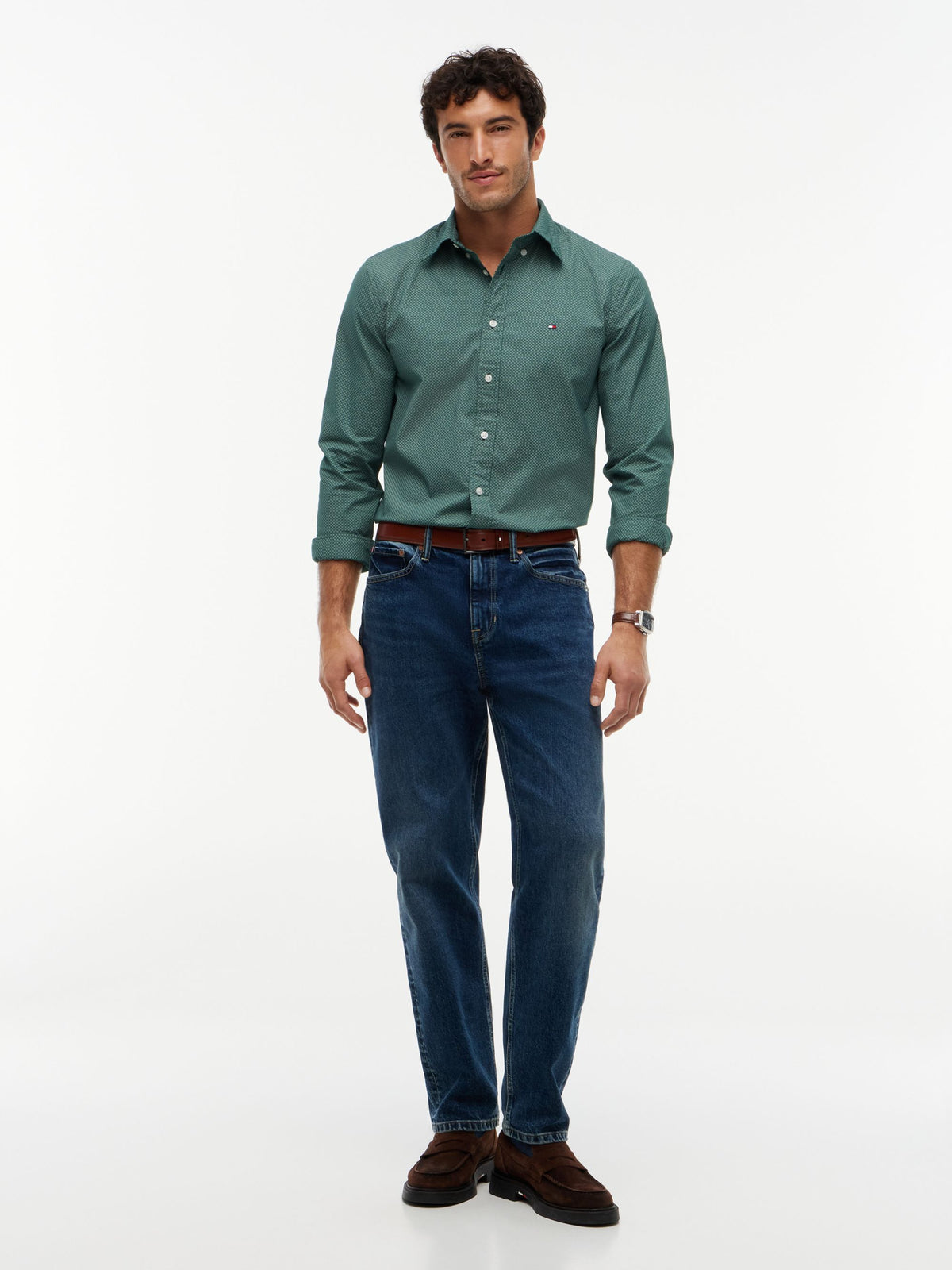 Tommy Hilfiger Flex Poplin Micro Print Shirt - Ornamental Green MW0MW40455_0H9_alternate2_ay