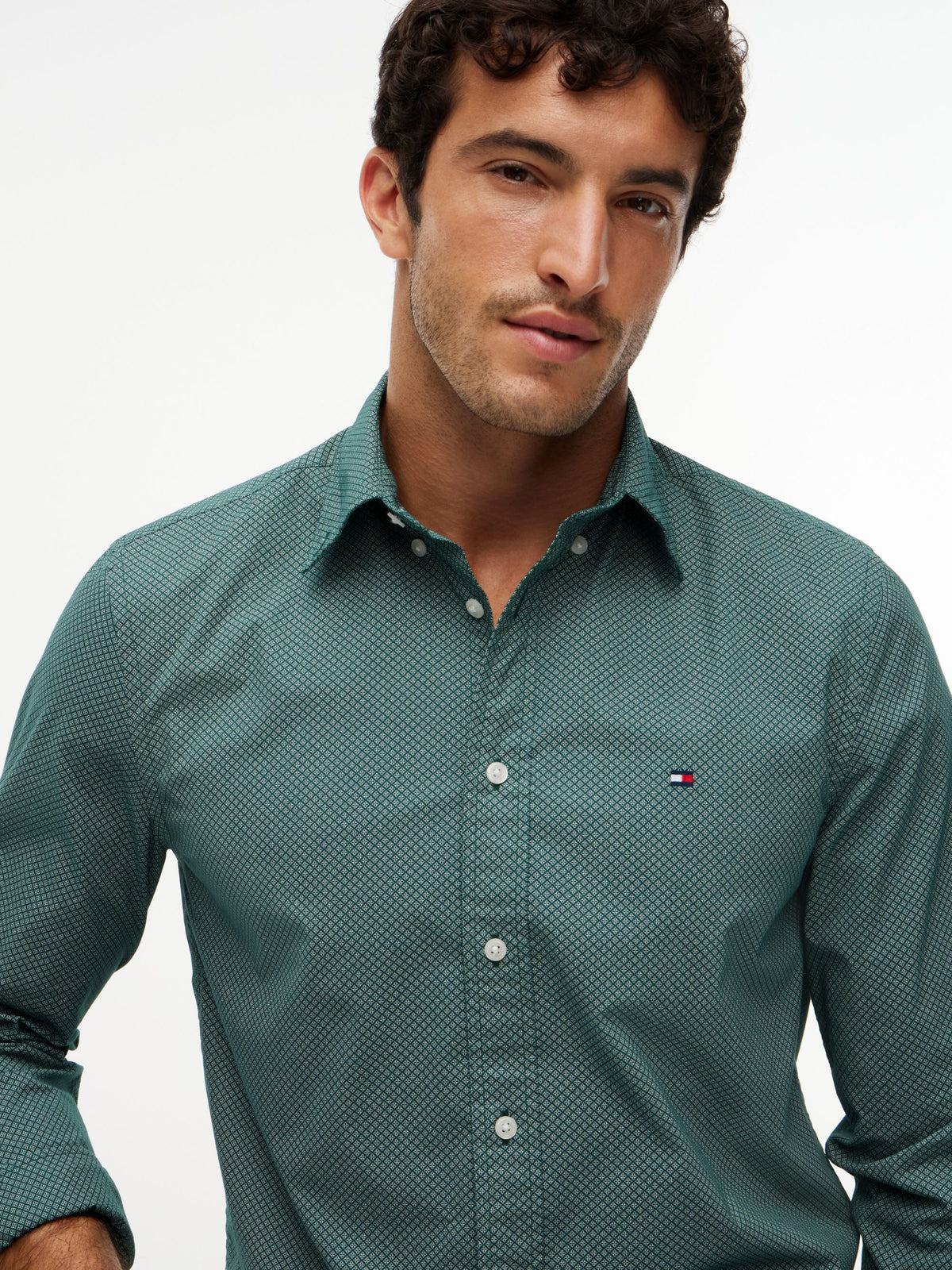 Tommy Hilfiger Flex Poplin Micro Print Shirt - Ornamental Green MW0MW40455_0H9_alternate3_ay