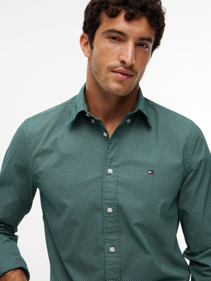 Tommy Hilfiger Flex Poplin Micro Print Shirt - Ornamental Green MW0MW40455_0H9_alternate3_ay