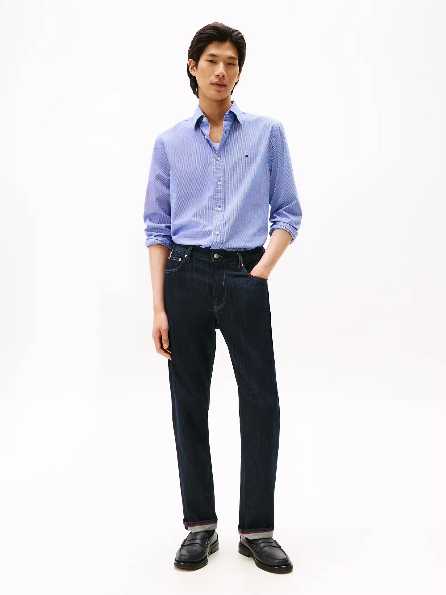 Tommy Hilfiger TH Flex Regular Fit Gingham Shirt - Wedge Blue MW0MW40457_0MS_alternate2