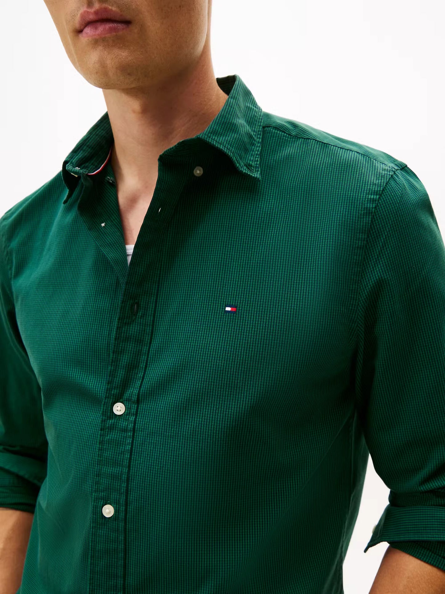 Tommy Hilfiger TH Flex Regular Fit Gingham Shirt - Ornamental Green MW0MW40457_0N5_alternate1