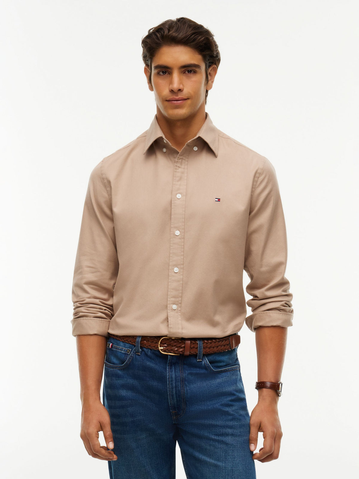 Tommy Hilfiger Flex Flannel Shirt - Coastal Taupe MW0MW40469_AFE_alternate1_ay