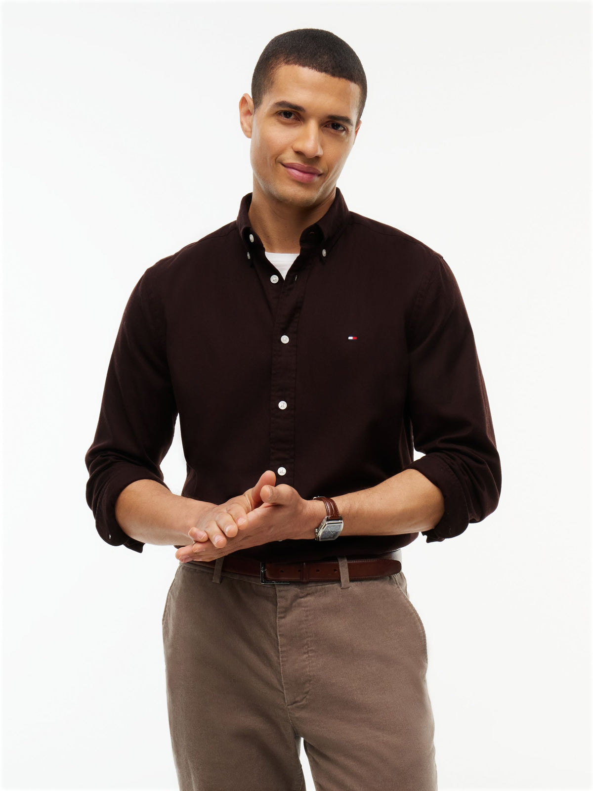Tommy Hilfiger Flex Flannel Shirt - Chocolate MW0MW40469_HJT_alternate1_ay