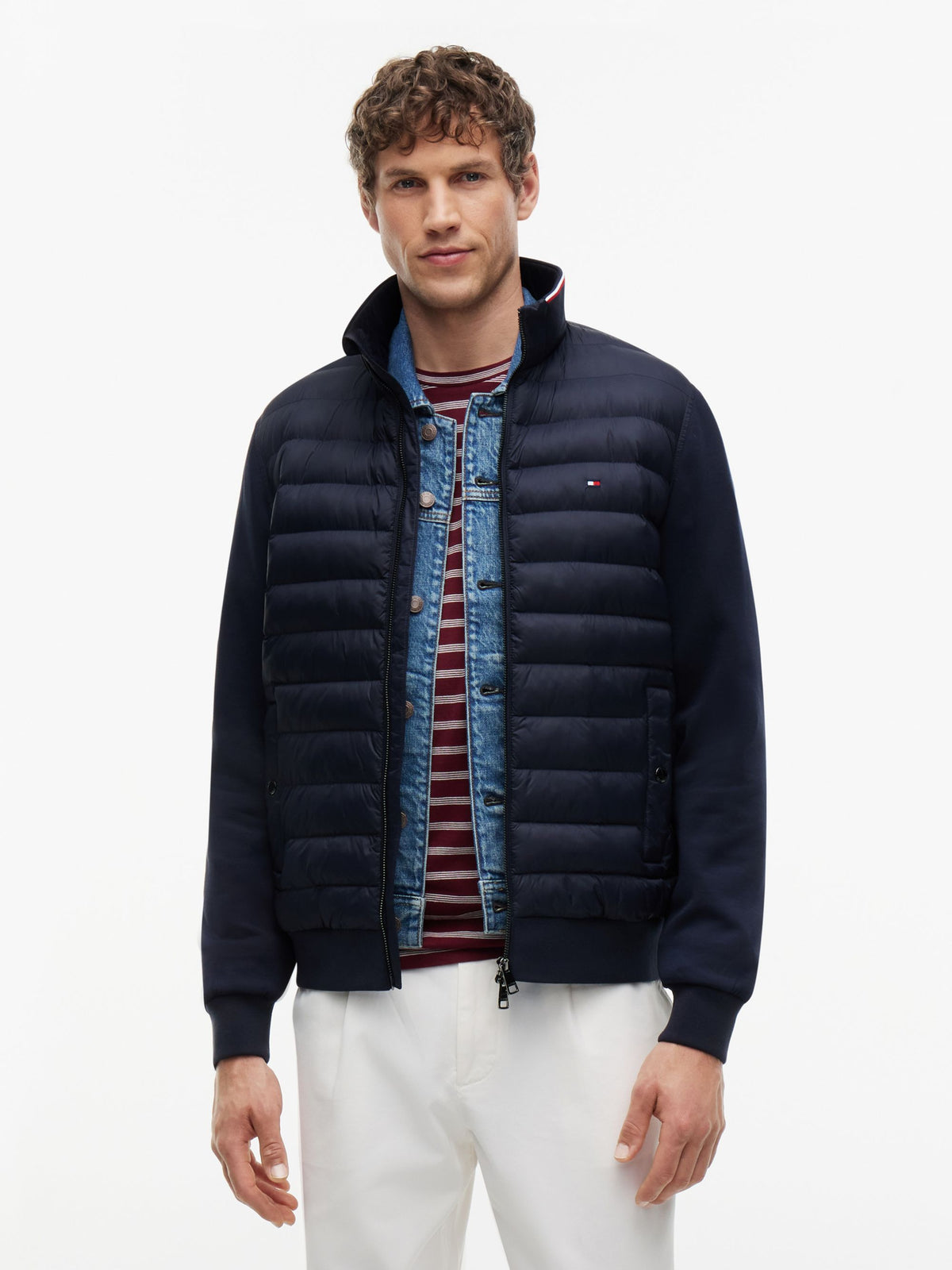 Tommy Hilfiger Mixed Texture Quilted Zip-Thru Sweatshirt - Navy MW0MW41329_DW5_alternate1_ay
