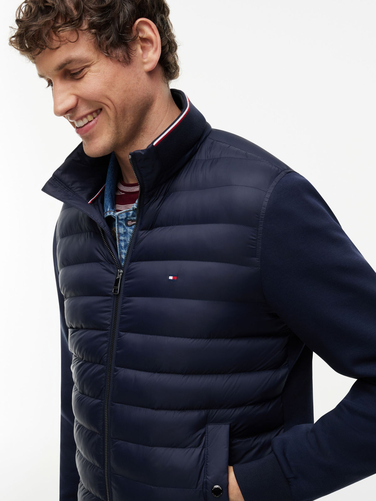 Tommy Hilfiger Mixed Texture Quilted Zip-Thru Sweatshirt - Navy MW0MW41329_DW5_alternate3_ay