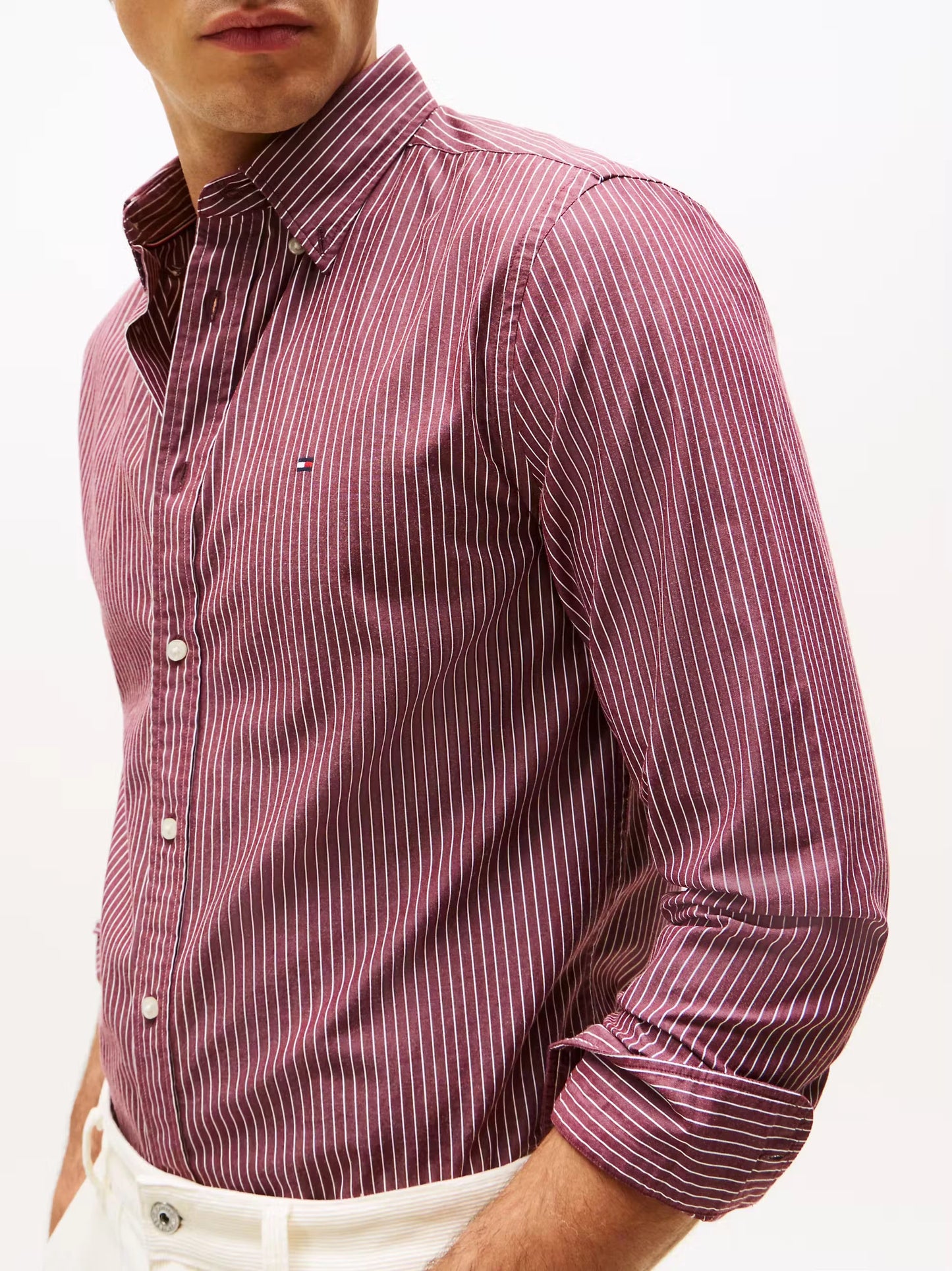 Tommy Hilfiger TH Flex Regular Fit Pinstripe Shirt - Deep Rouge MW0MW41399_0EV_alternate1