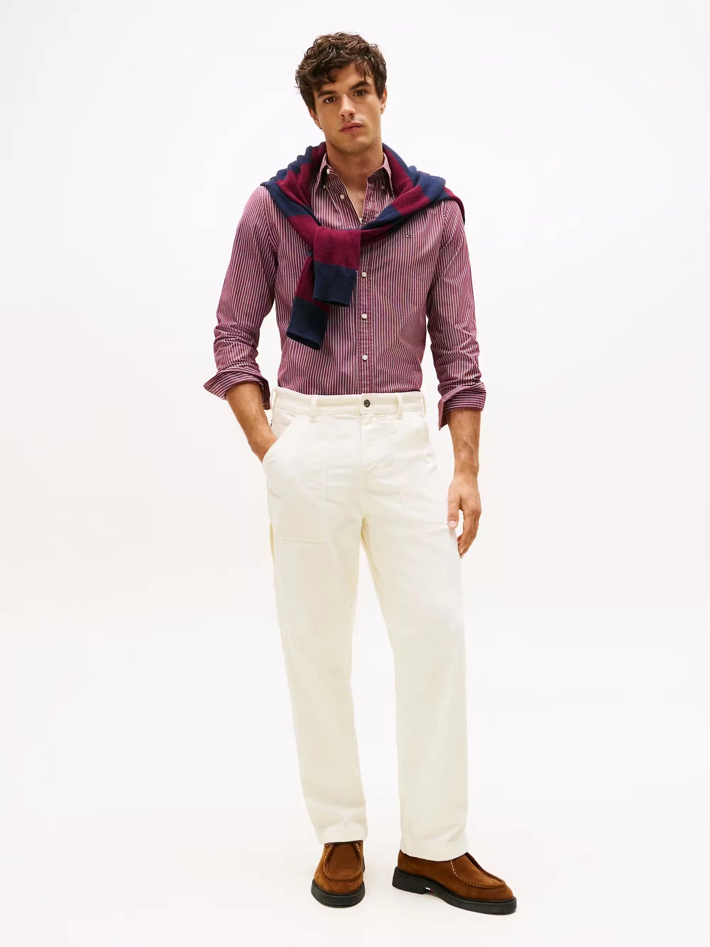 Tommy Hilfiger TH Flex Regular Fit Pinstripe Shirt - Deep Rouge MW0MW41399_0EV_alternate2