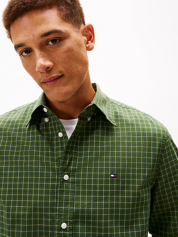 Tommy Hilfiger TH Flex Regular Fit Tattersall Check Shirt - Mountain Pine MW0MW41400_0N1_alternate1