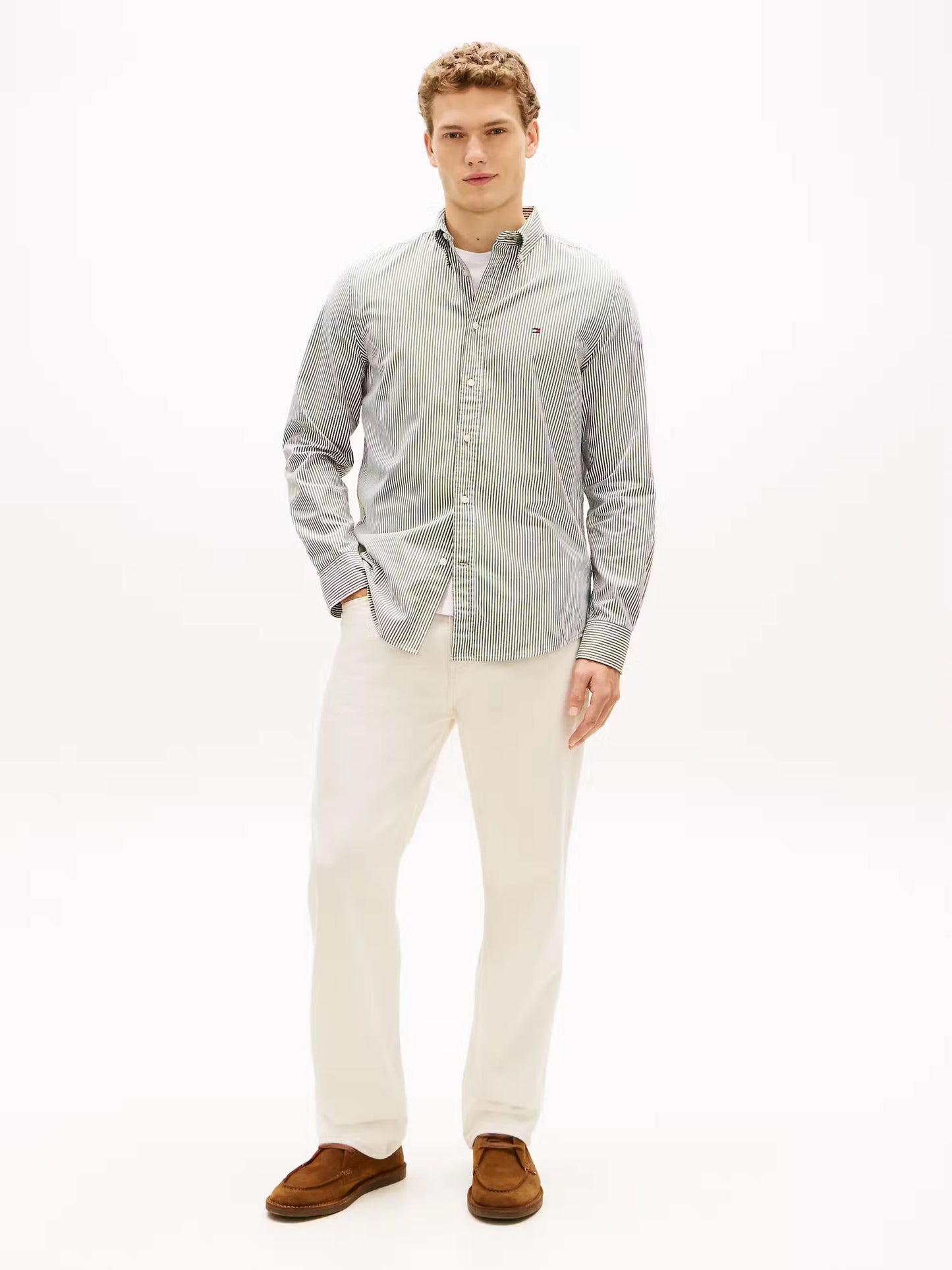 Tommy Hilfiger TH Flex Regular Fit Stripe Shirt - Mountain pine MW0MW41403_0CD_alternate3_ay