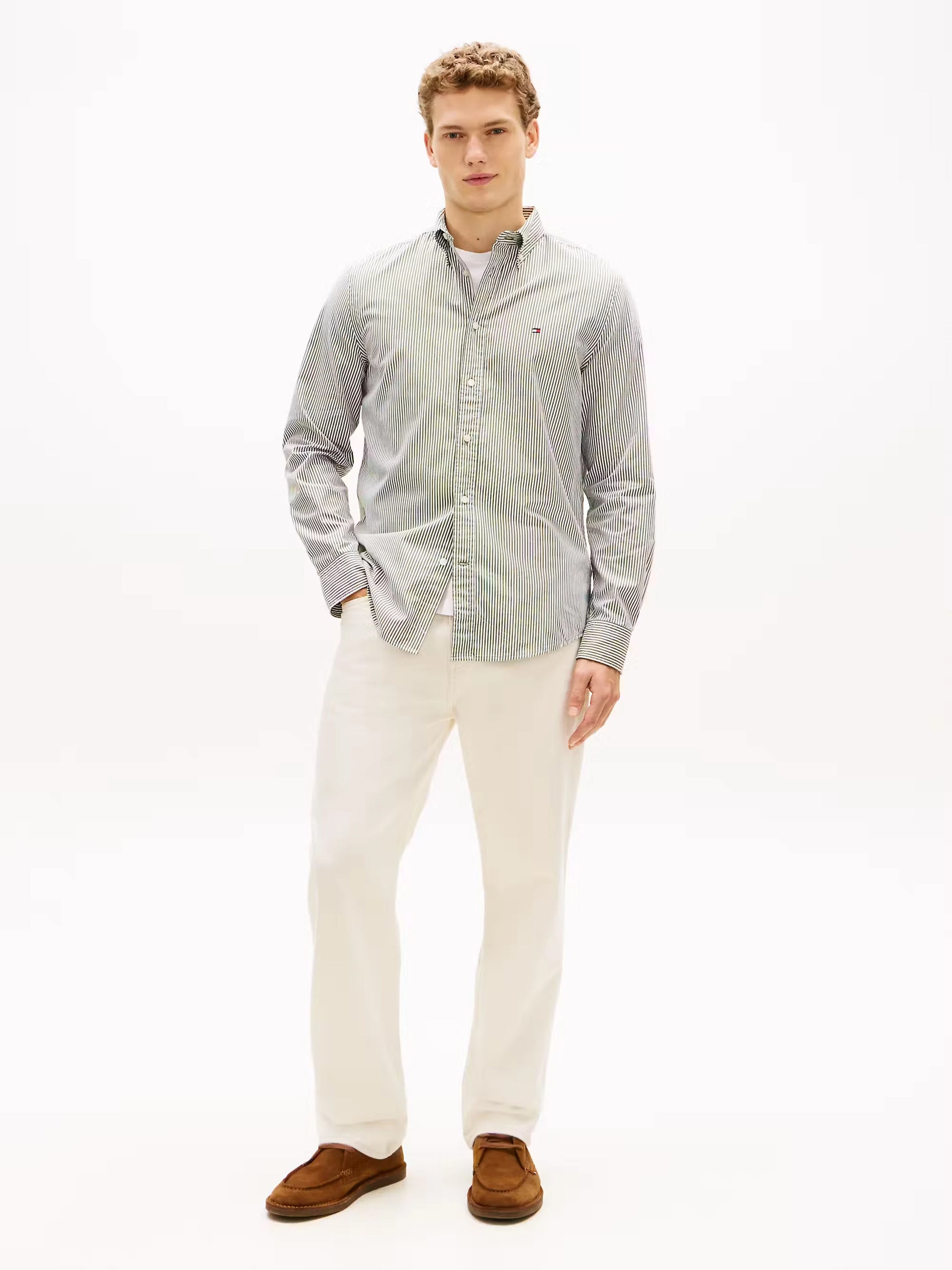 Tommy Hilfiger TH Flex Regular Fit Stripe Shirt - Mountain pine MW0MW41403_0CD_alternate3_ay