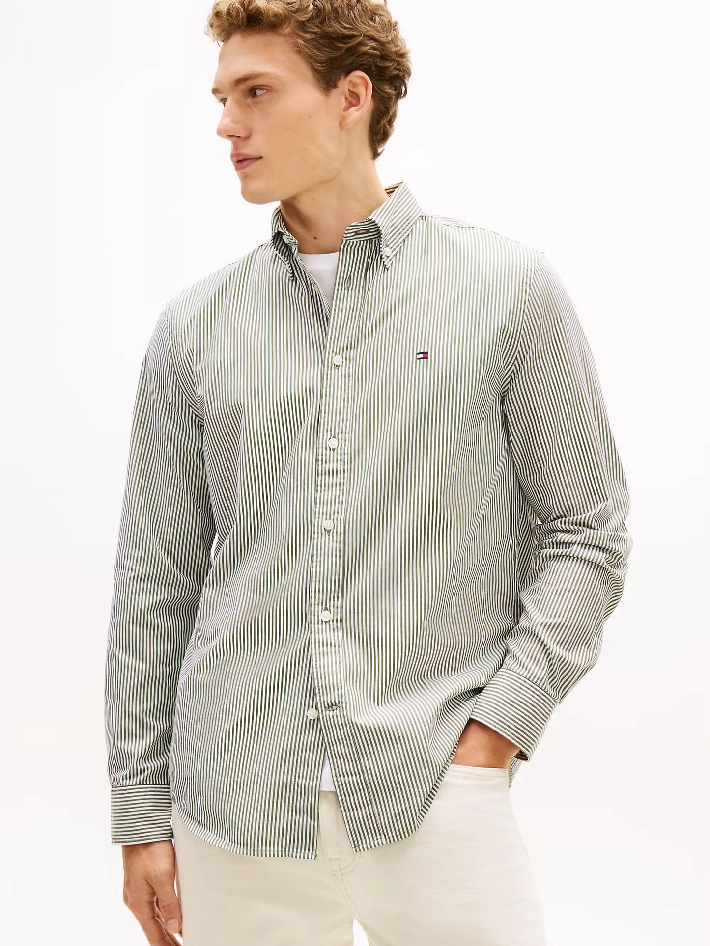 Tommy Hilfiger TH Flex Regular Fit Stripe Shirt - Mountain pine MW0MW41403_0CD_main