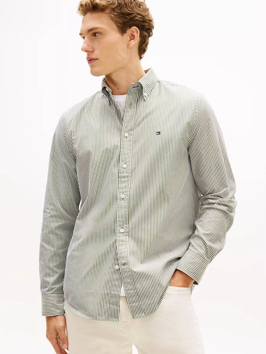 Tommy Hilfiger TH Flex Regular Fit Stripe Shirt - Mountain pine MW0MW41403_0CD_main