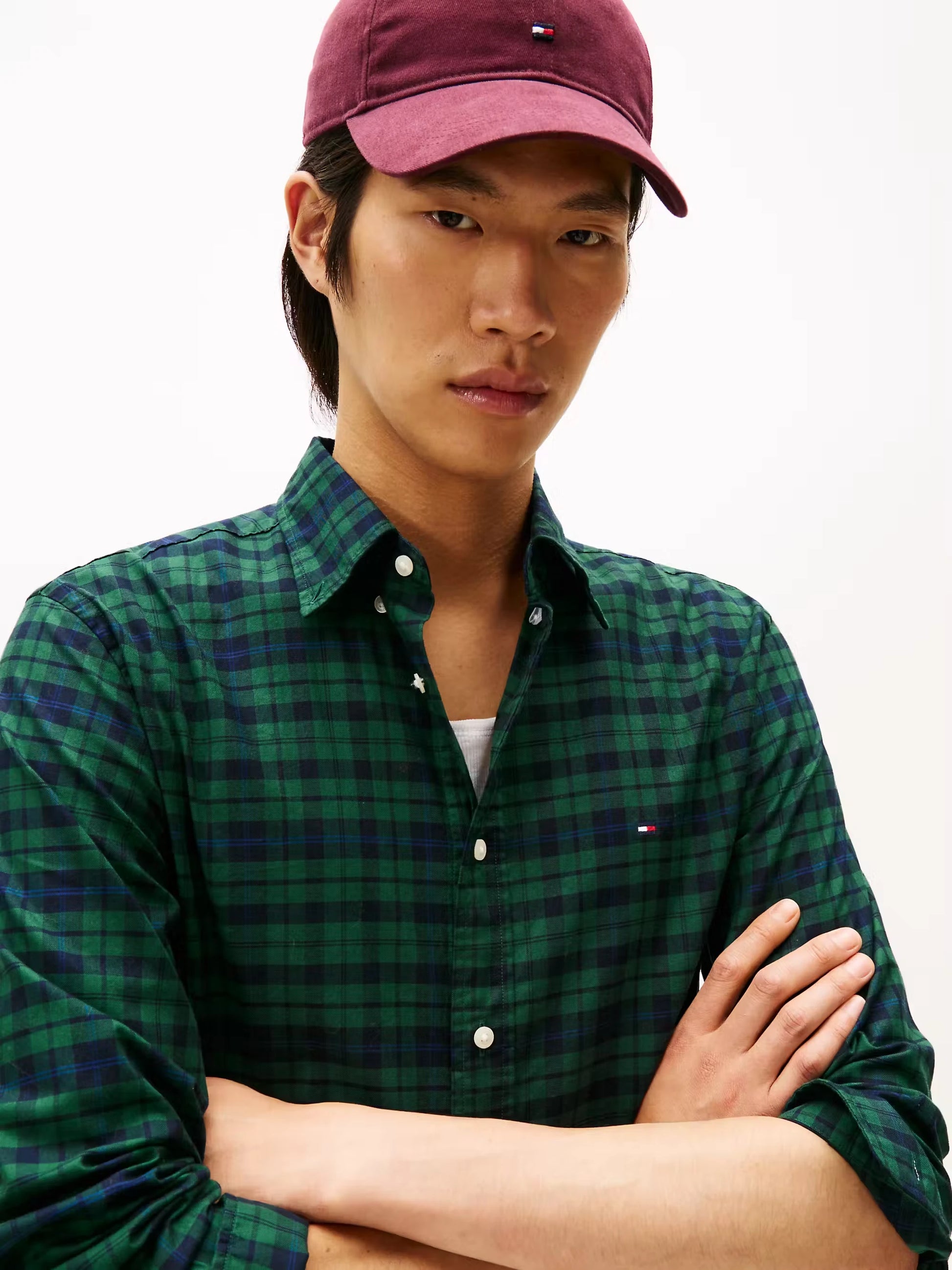 Tommy Hilfiger Mercerized Blackwatch Regular Fit Shirt - Preppy Navy MW0MW41493_0MS_alternate1