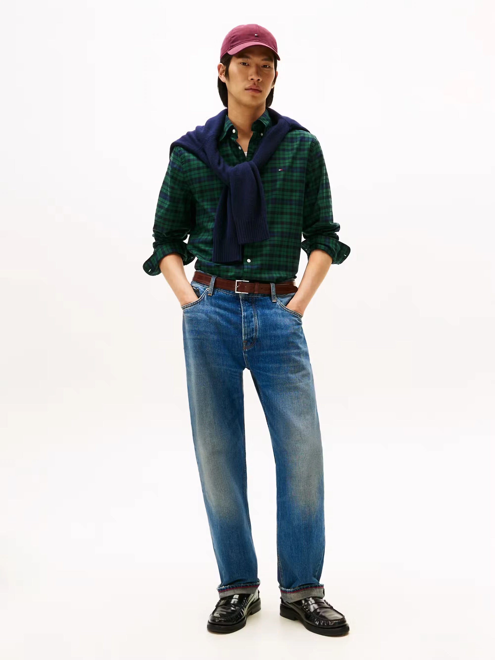 Tommy Hilfiger Mercerized Blackwatch Regular Fit Shirt - Preppy Navy MW0MW41493_0MS_alternate2