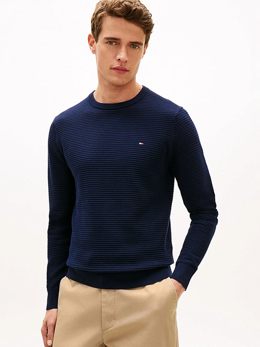Tommy Hilfiger Textured Knit Crew Neck Jumper - Dark Blue MW0MW41643_C1G_main
