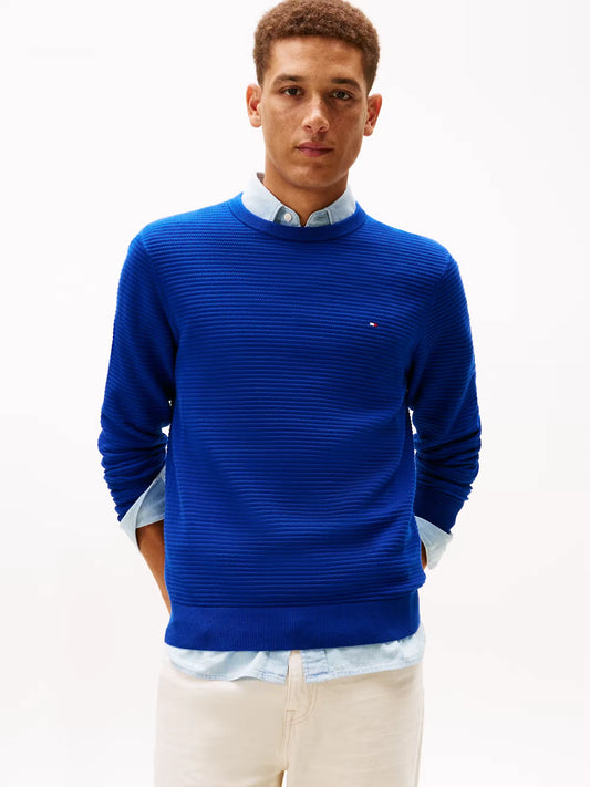 Tommy Hilfiger Textured Knit Crew Neck Jumper - Bold Blue MW0MW41643_C7L_alternate1_ay