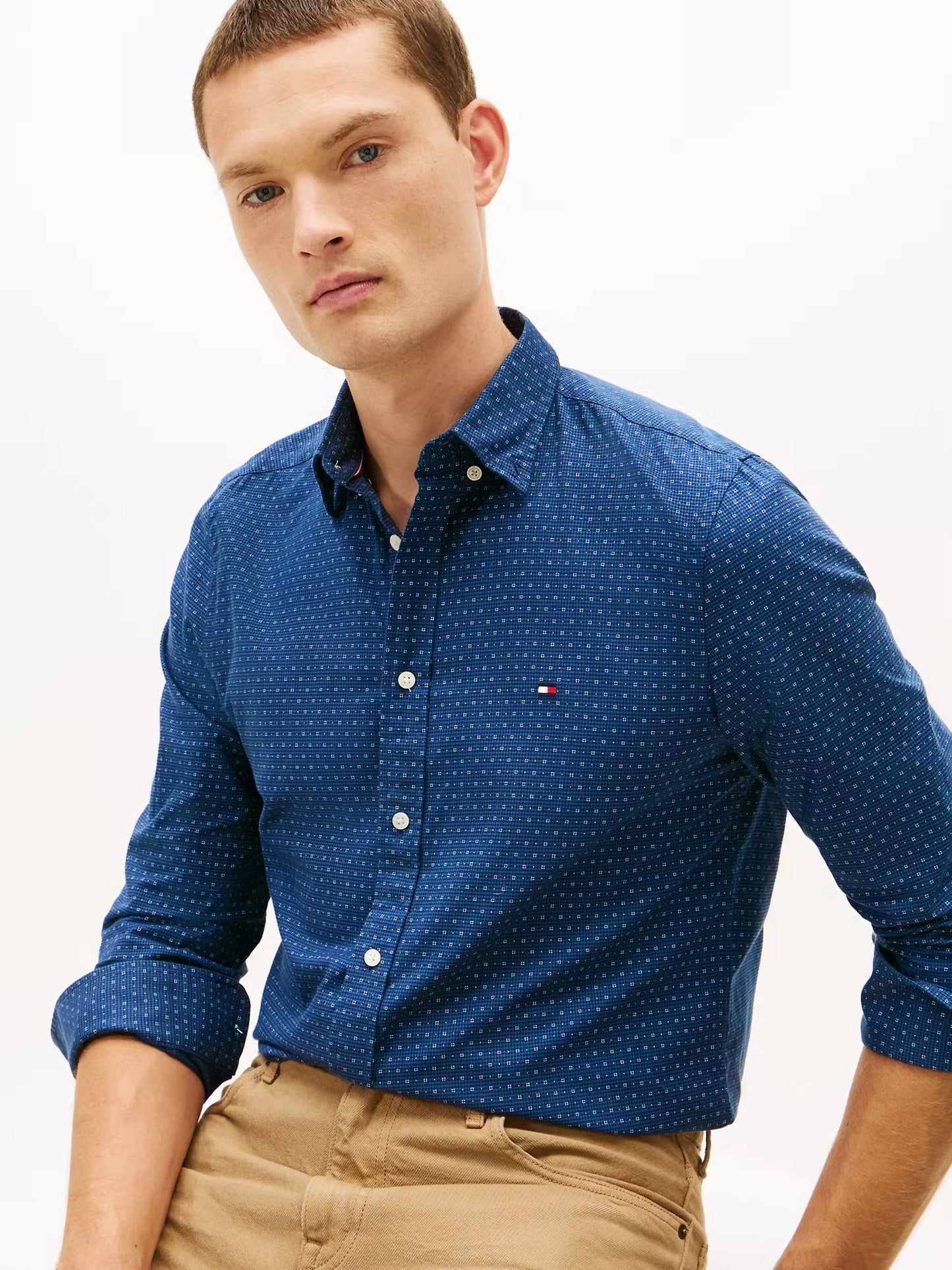Tommy Hilfiger Flex Poplin Mini Print Sf Shirt - Aegean Sea MW0MW41670_DBZ_alternate2_ay