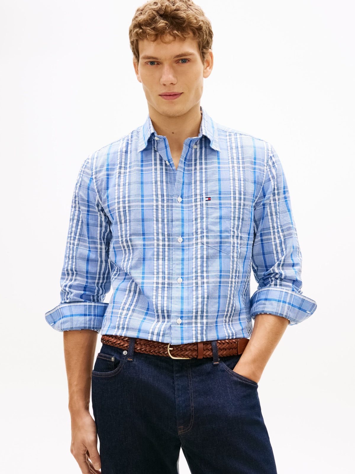 Tommy Hilfiger Seersucker Check Regular Fit Shirt - Blue/White MW0MW42419_0MS_alternate1_ay