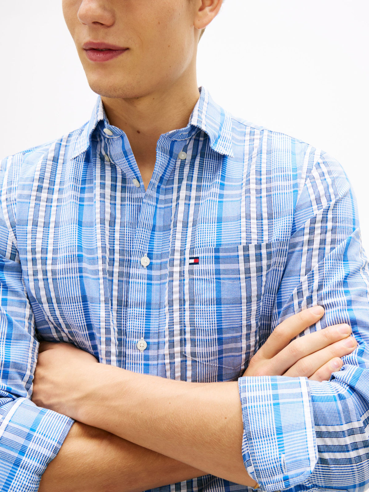 Tommy Hilfiger Seersucker Check Regular Fit Shirt - Blue/White MW0MW42419_0MS_alternate2_ay