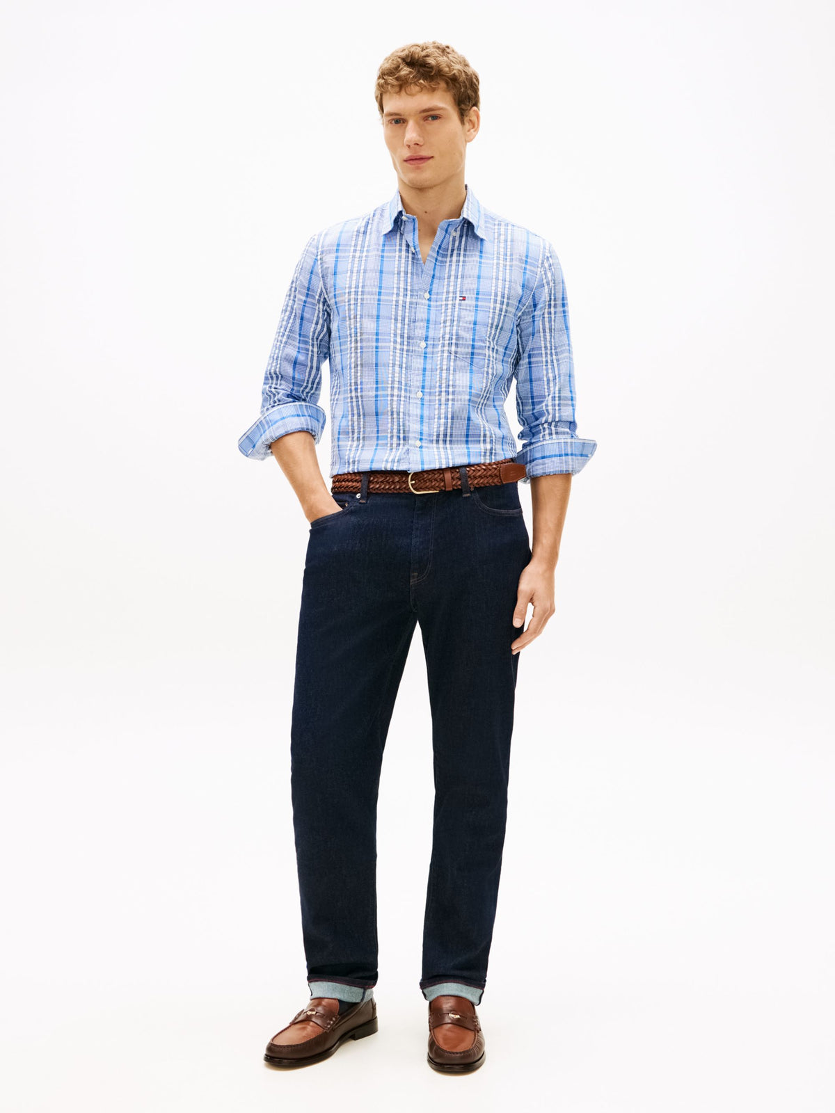 Tommy Hilfiger Seersucker Check Regular Fit Shirt - Blue/White MW0MW42419_0MS_alternate3_ay