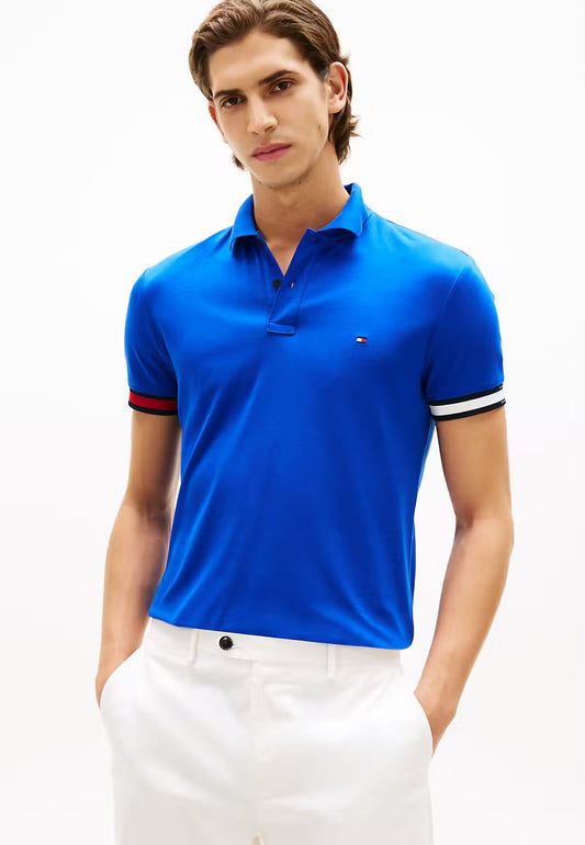 Tommy Hilfiger RWB Cuff Liquid Cotton Slim Fit Polo Shirt - Blue-BLUE MW0MW42743_C7F_alternate1_zl