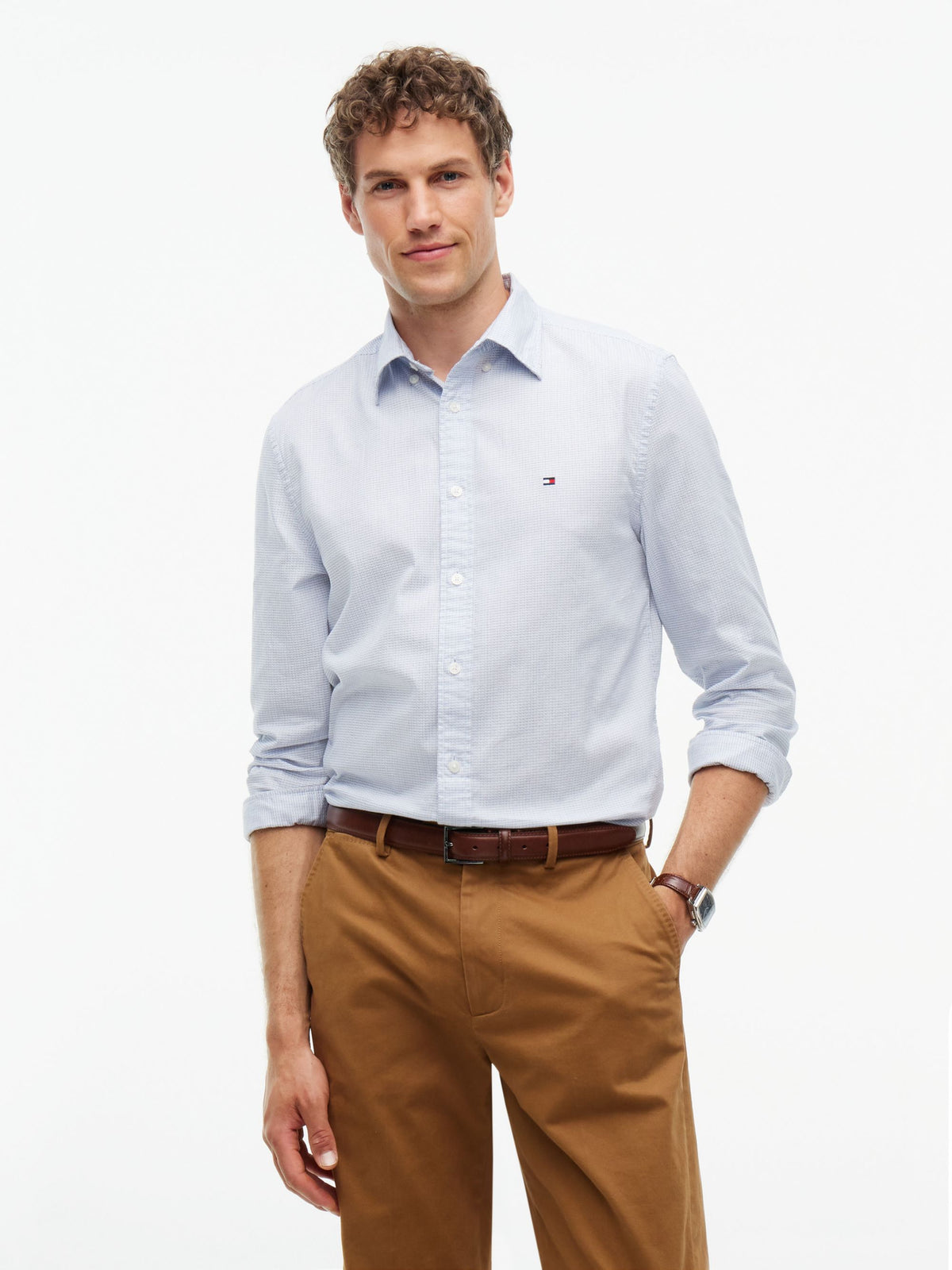 Tommy Hilfiger Dobby Structure Shirt - Light Blue MW0MW44600_C3Q_alternate1_ay