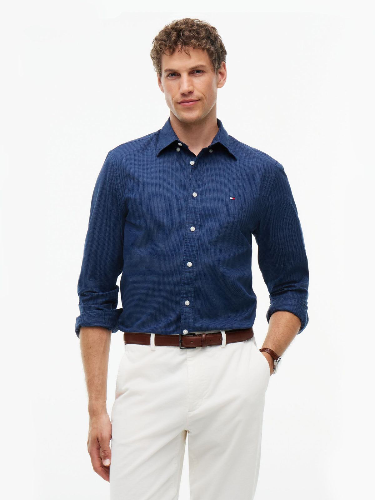 Tommy Hilfiger Dobby Structure Shirt - Carbon Navy MW0MW44600_DCC_alternate1_ay