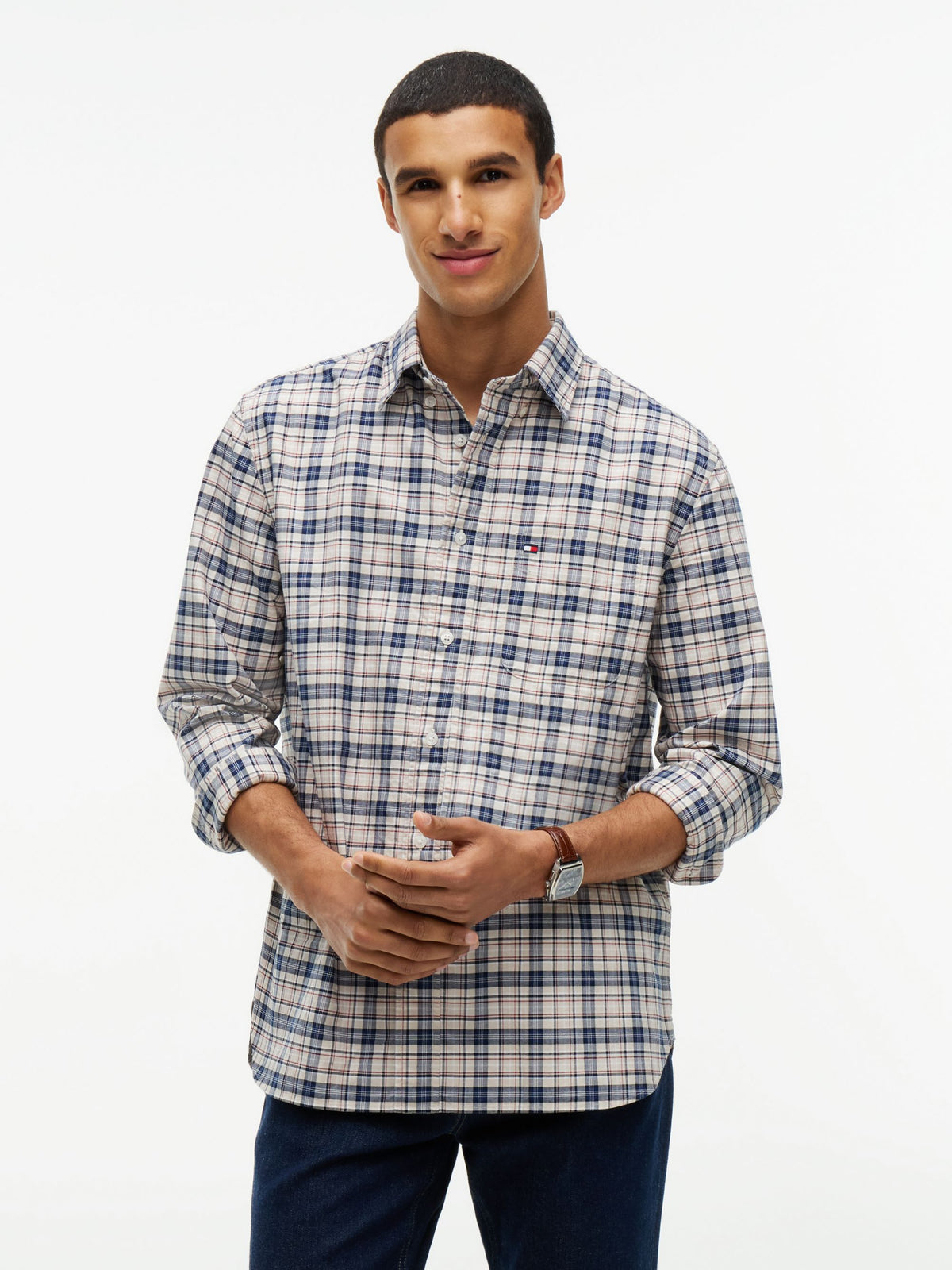 Tommy Hilfiger Relaxed Fit Tartan Check Oxford Shirt - Newsprint Beige Check MW0MW44620_0LY_alternate1_ay