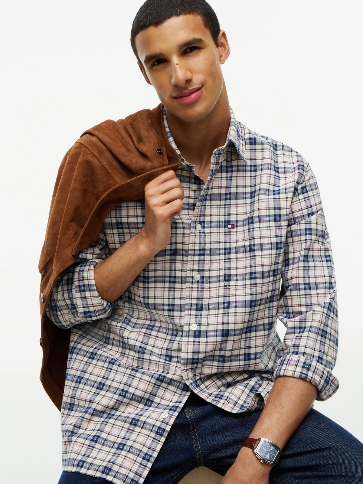 Tommy Hilfiger Relaxed Fit Tartan Check Oxford Shirt - Newsprint Beige Check MW0MW44620_0LY_alternate3_ay