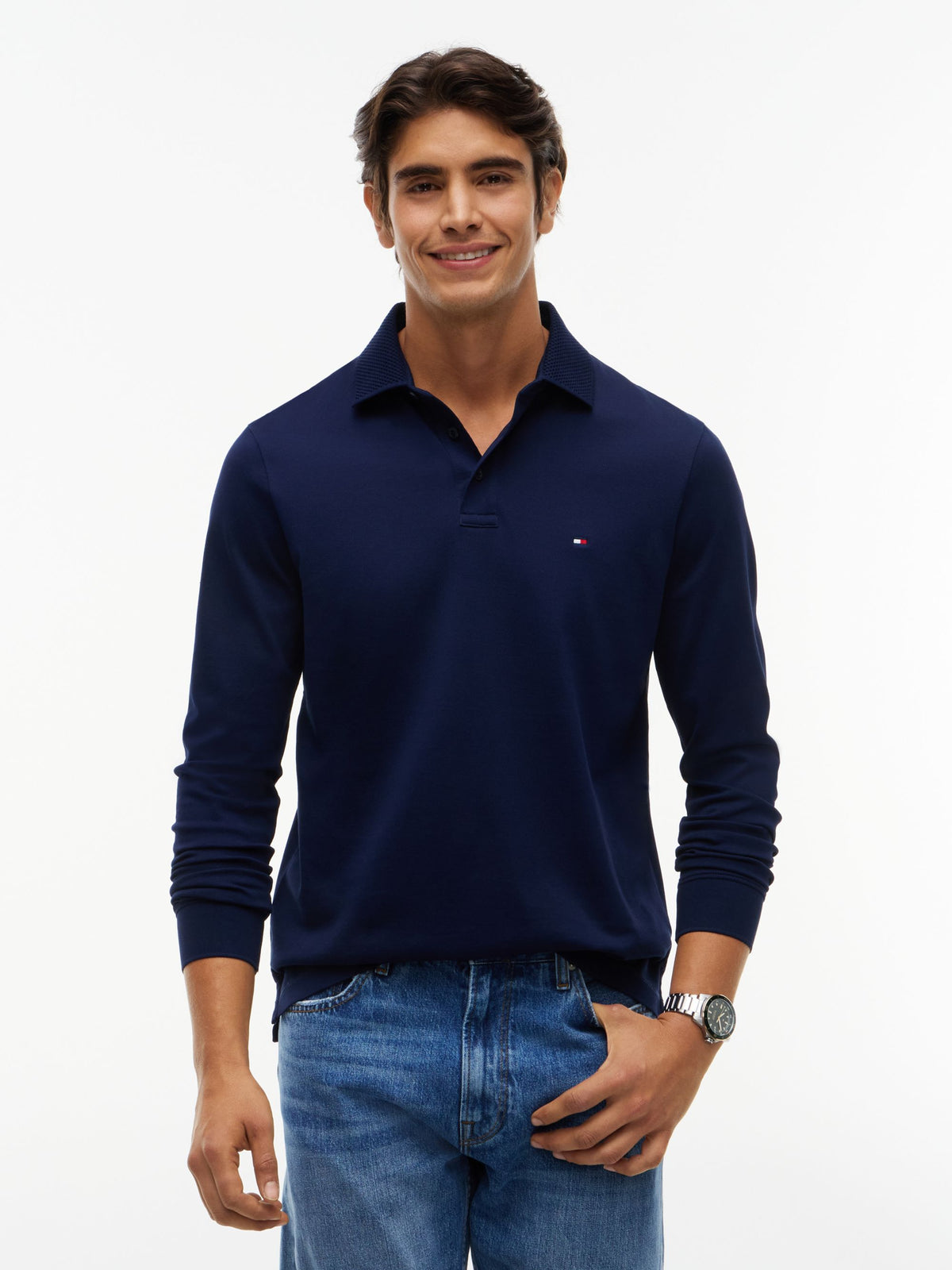 Tommy Hilfiger Regular Fit Long-Sleeve Polo - Carbon Navy MW0MW44649_DCC_alternate1_ay