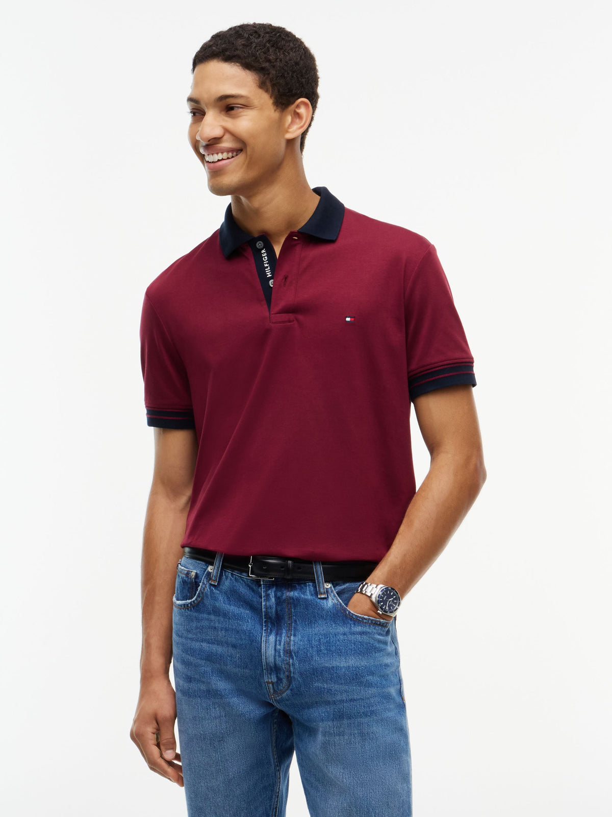 Tommy Hilfiger Interlock Long-Sleeve Polo - Burgundy MW0MW44658_VLP_alternate1_ay