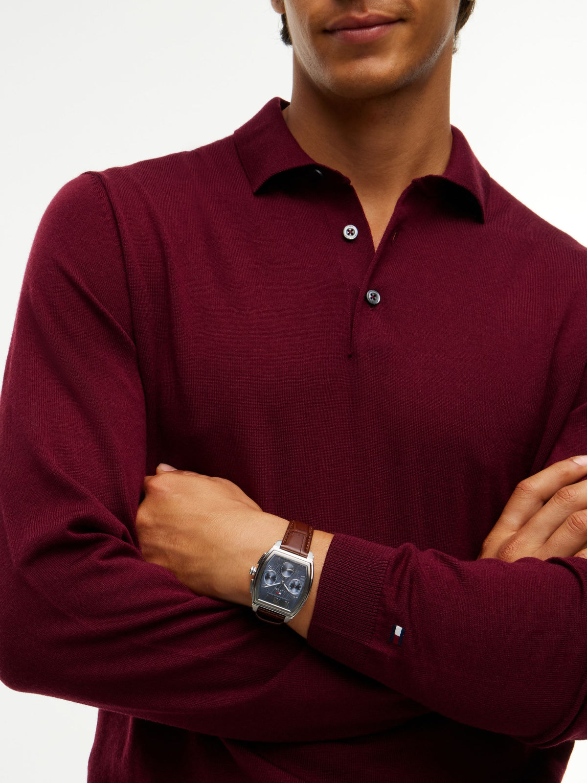 Tommy Hilfiger NY Merino Long-Sleeve Polo - Burgundy MW0MW44702_VLP_alternate3_ay