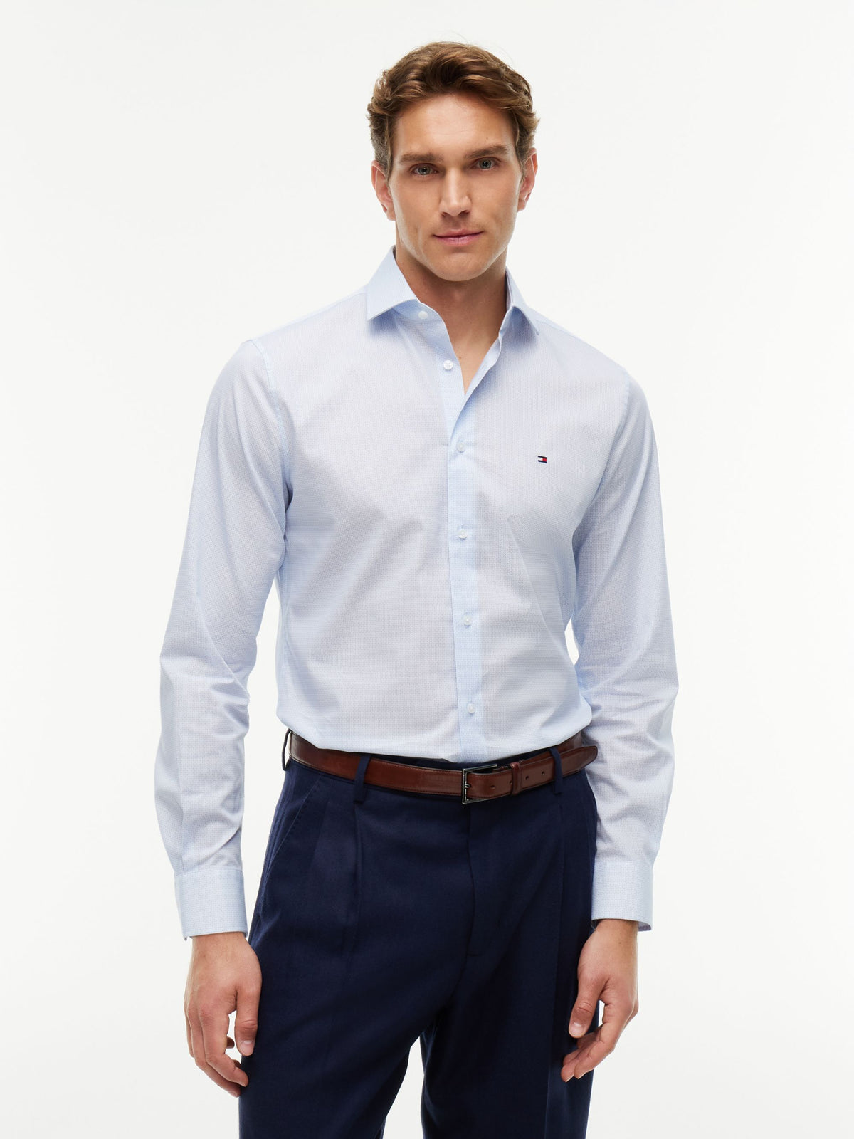 Tommy Hilfiger Slim Fit Micro Print Poplin Shirt - Sweet Blue MW0MW44711_C3Q_alternate1_ay