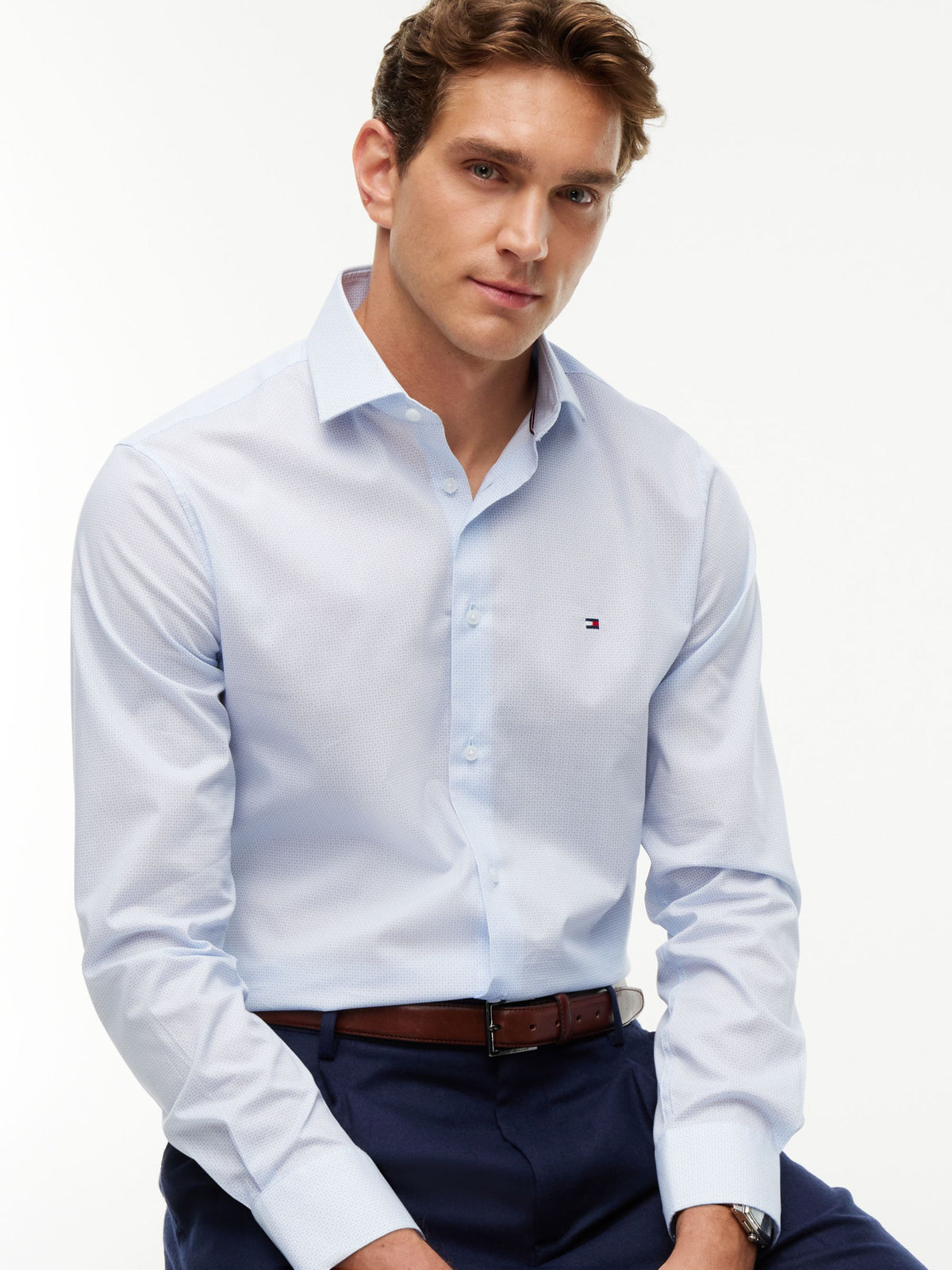 Tommy Hilfiger Slim Fit Micro Print Poplin Shirt - Sweet Blue MW0MW44711_C3Q_alternate3_ay
