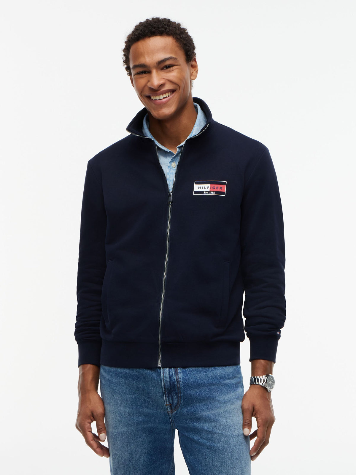 Tommy Hilfiger Logo Zip-Thru Terry Sweatshirt - Navy MW0MW44941_DW5_alternate1_ay