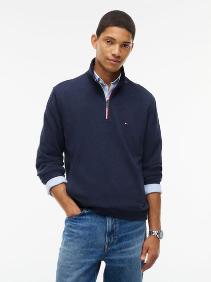 Tommy Hilfiger RWB Tipping Terry Quarter-Zip - Navy Heather MW0MW44943_DUR_alternate1_ay