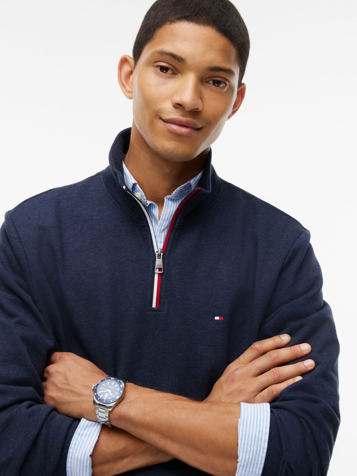 Tommy Hilfiger RWB Tipping Terry Quarter-Zip - Navy Heather MW0MW44943_DUR_alternate3_ay