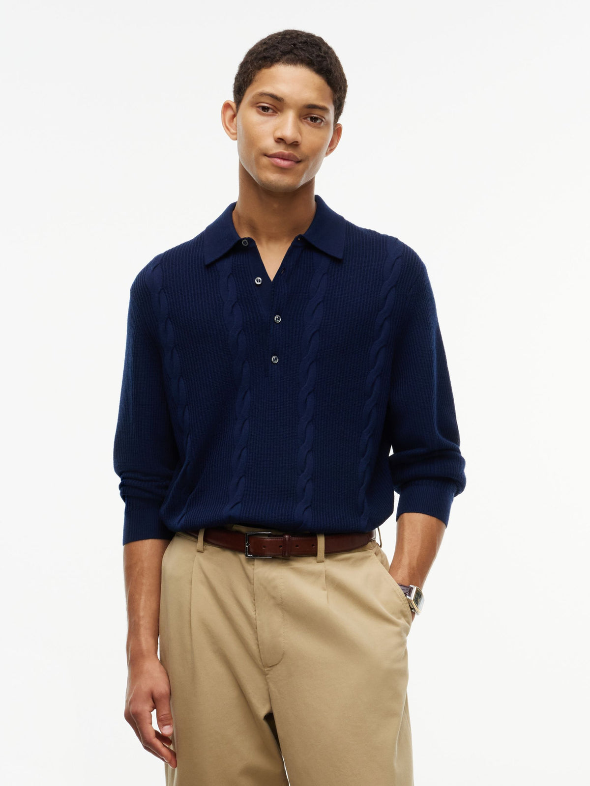 Tommy Hilfiger NY Wool Cable Long-Sleeve Polo - Navy MW0MW45205_DW5_alternate1_ay