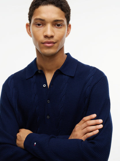 Tommy Hilfiger NY Wool Cable Long-Sleeve Polo - Navy MW0MW45205_DW5_alternate3_ay