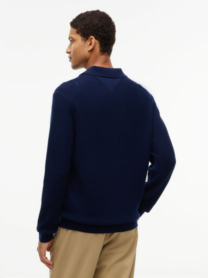 Tommy Hilfiger NY Wool Cable Long-Sleeve Polo - Navy MW0MW45205_DW5_alternate4_ay