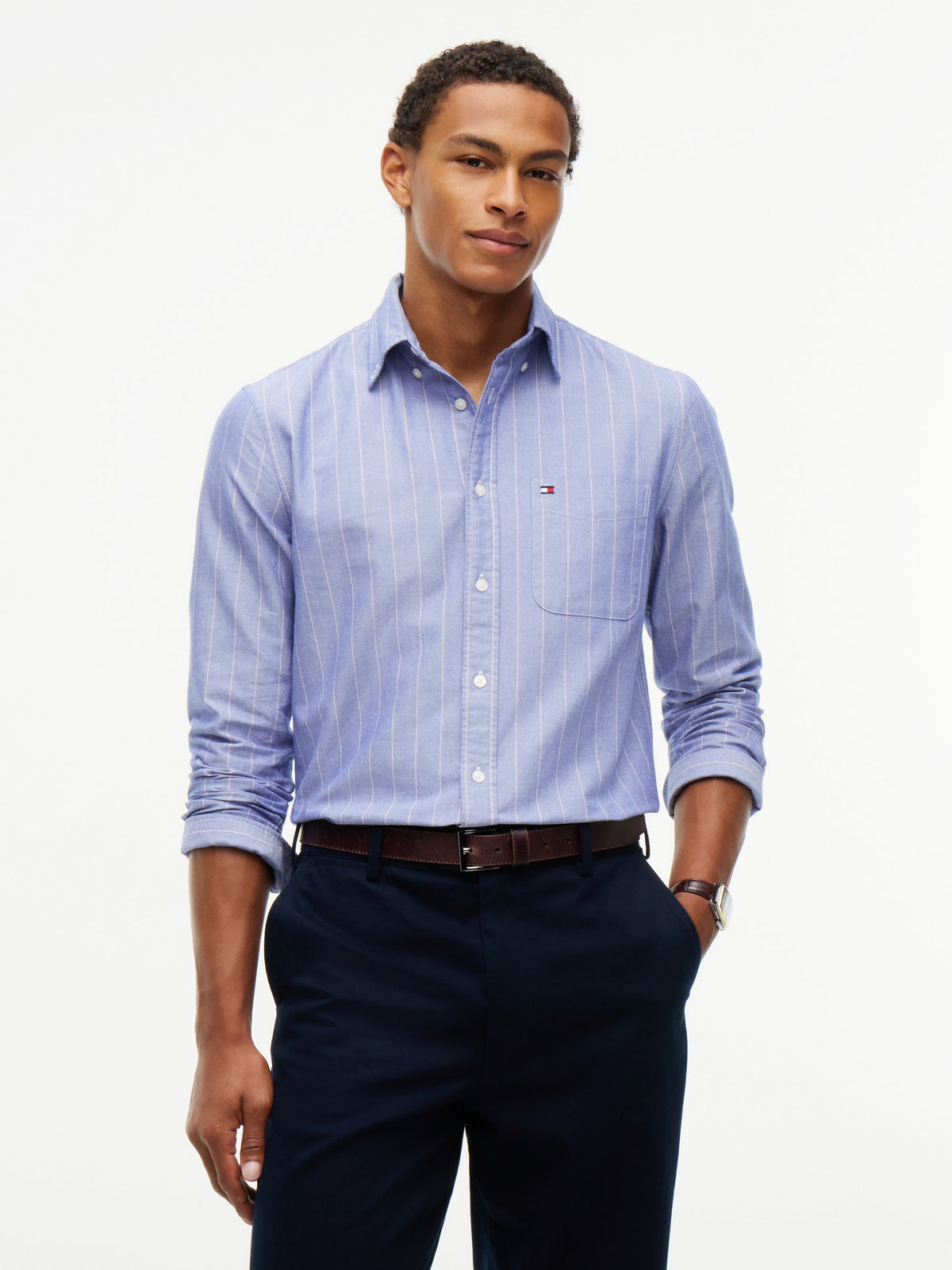 Tommy Hilfiger Heritage Oxford Pinstripe Shirt - Navy Voyage MW0MW45318_0A5_alternate1_ay