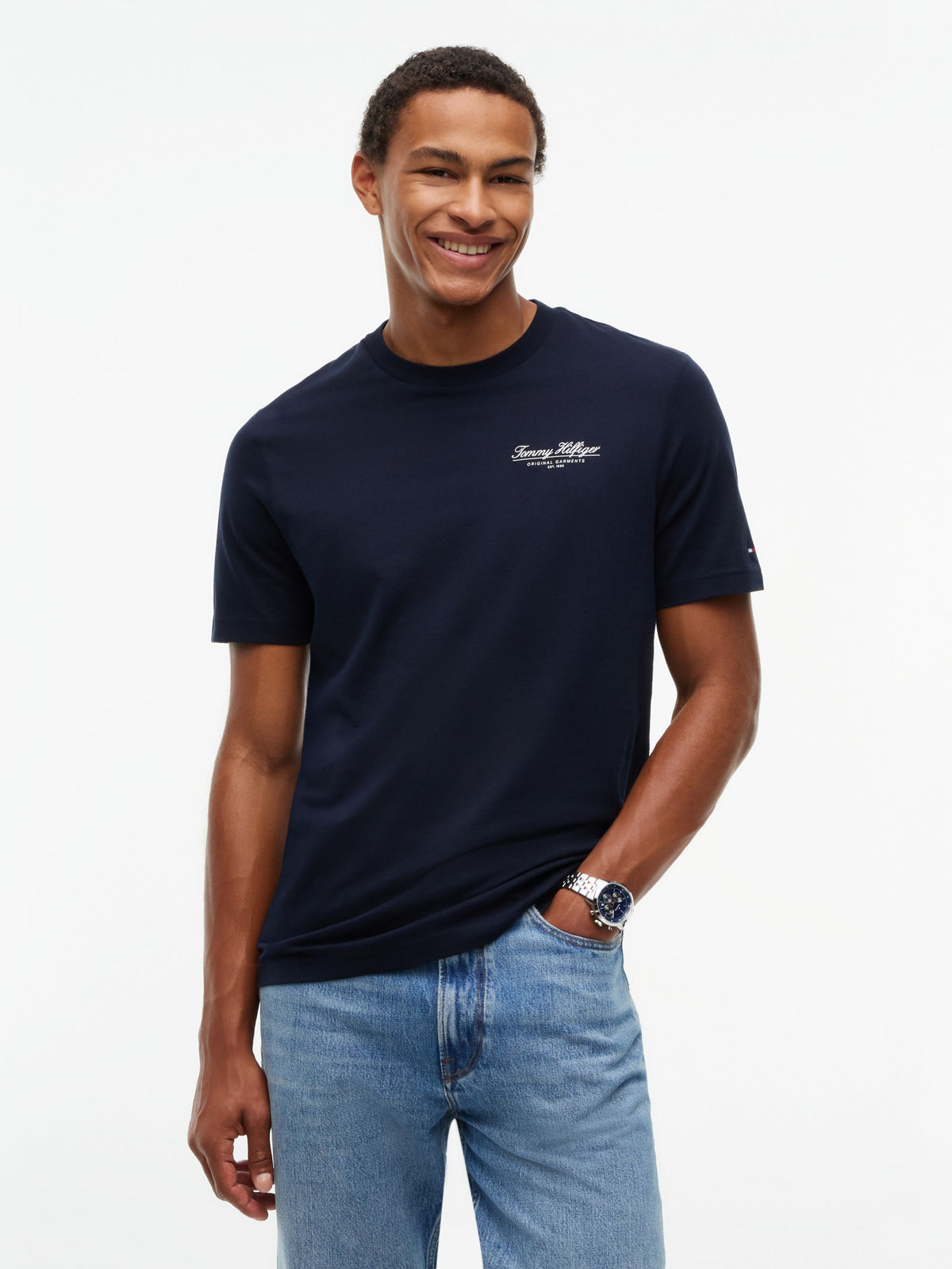 Tommy Hilfiger Brand Love Small Script T-Shirt - Navy MW0MW45442_DW5_alternate1_ay