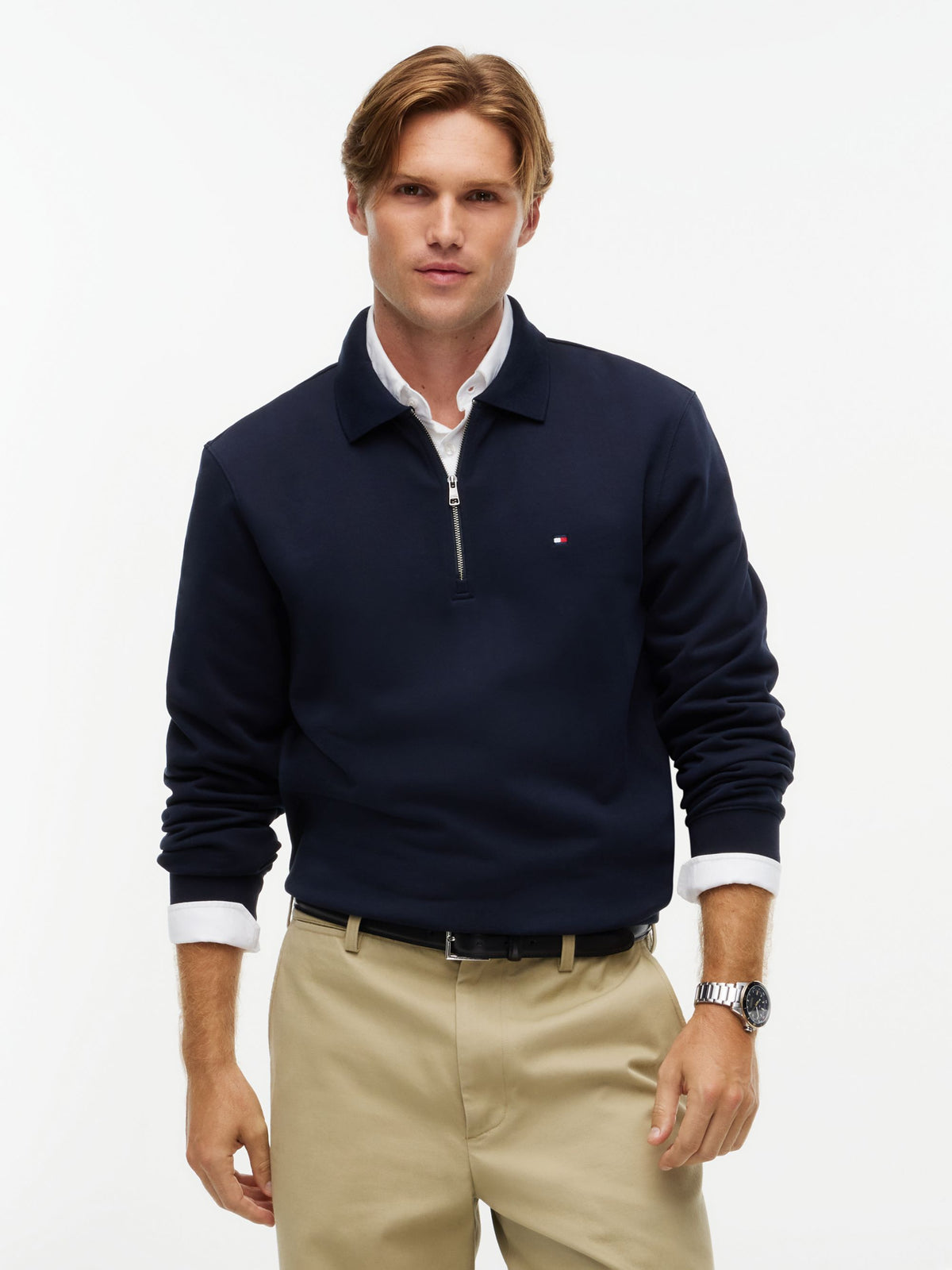 Tommy Hilfiger Essential Terry Zip Rugby - Navy MW0MW45469_DW5_alternate1_ay