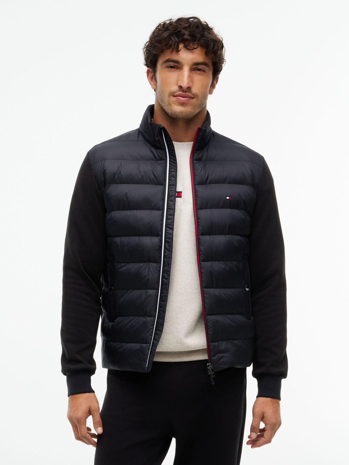 Tommy Hilfiger Mixed Texture Zip-Thru Sweatshirt - Black MW0MW45473_BDS_alternate1_ay