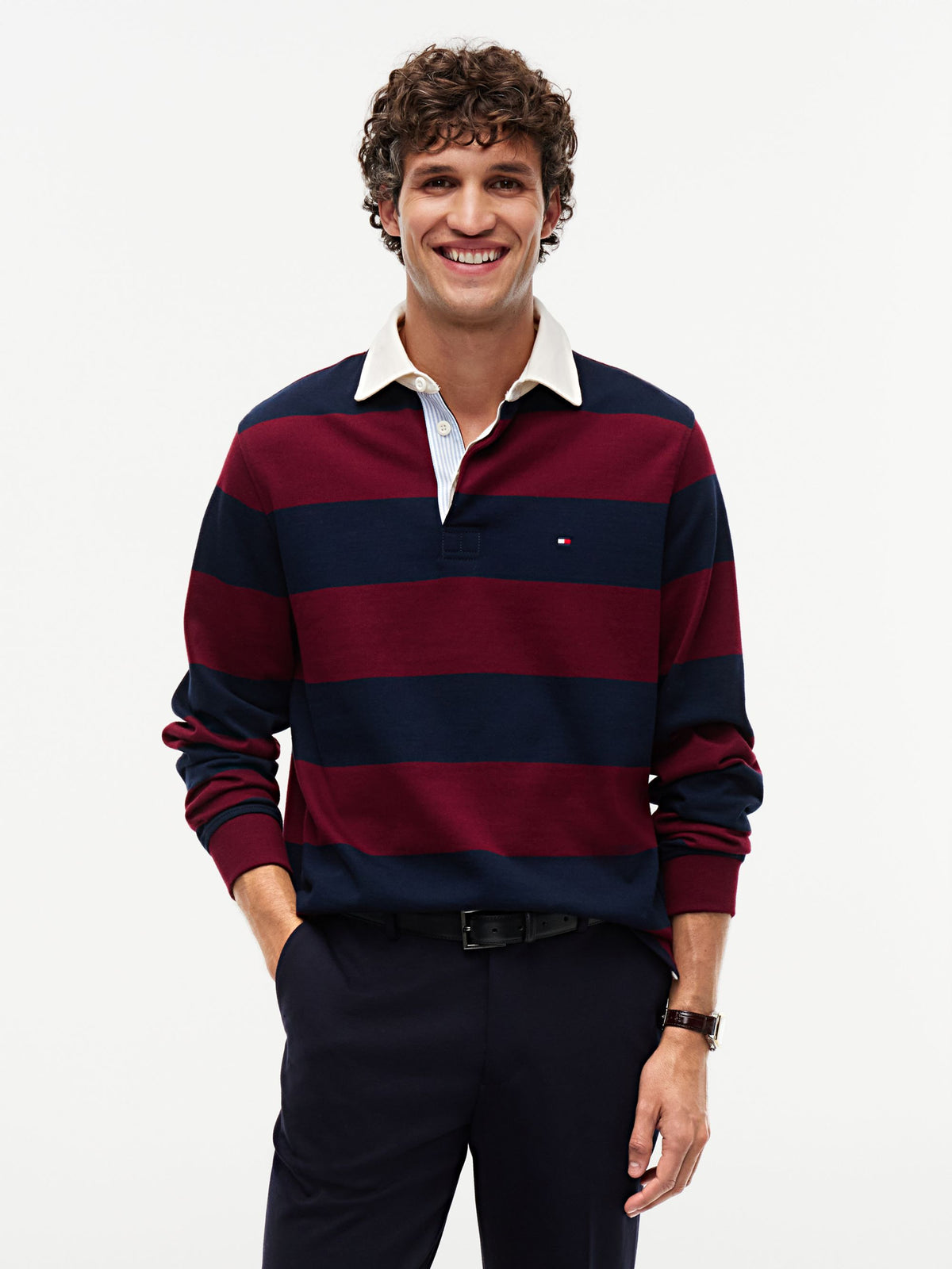 Tommy Hilfiger Rugby Stripe Jersey Sweatshirt - Burgundy / Carbon Navy MW0MW45692_VLP_alternate1_ay