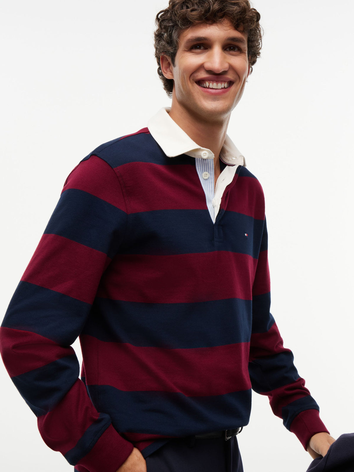 Tommy Hilfiger Rugby Stripe Jersey Sweatshirt - Burgundy / Carbon Navy MW0MW45692_VLP_alternate3_ay