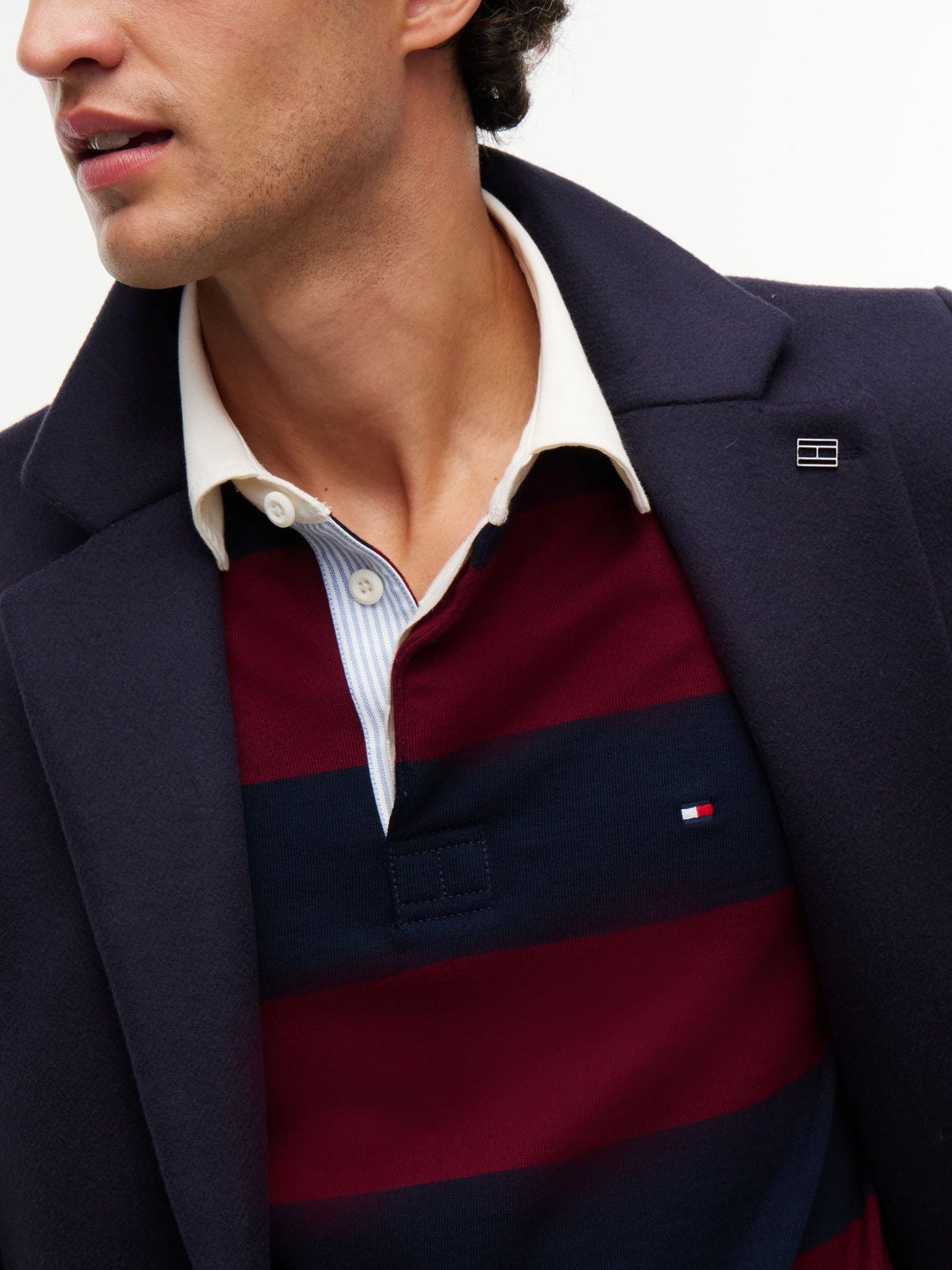 Tommy Hilfiger Rugby Stripe Jersey Sweatshirt - Burgundy / Carbon Navy MW0MW45692_VLP_alternate4_ay